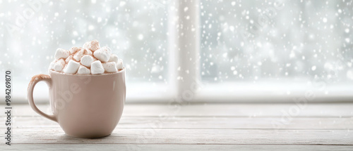 Cozy Hot Chocolate with Marshmallows in Winter Setting