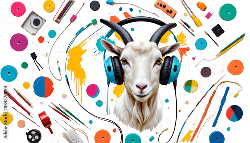  animals goat painting abstract art adphones colorful concept art painting concept goat portrait earphones style fashion outfit music animal nature colourful background beautiful illustration modern photo