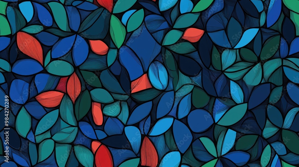 A continuous hand drawn pattern featuring shades of blue green and red A continuous hand drawn pattern featuring shades of blue green and red