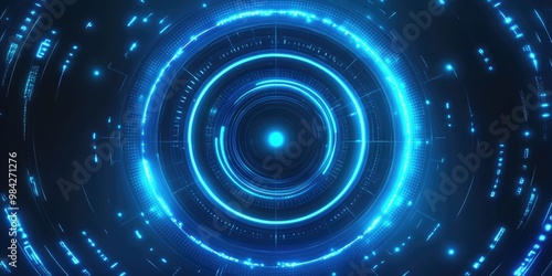 Abstract background featuring blue neon circles embodying a futuristic and magical techno design in a line art style