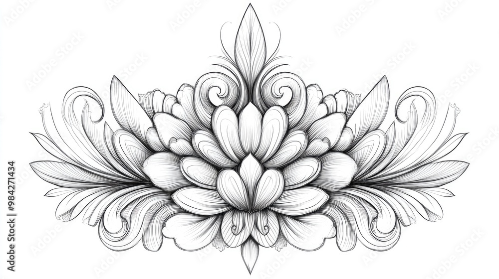 Line art illustration of a decorative ornamental rosette suitable for ethnic or tattoo designs Raster format Line art illustration of a decorative ornamental rosette suitable for ethnic or tattoo designs Raster format
