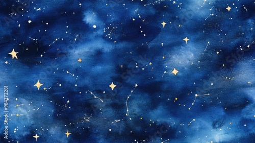 Watercolor background featuring falling stars and constellations This hand painted illustration is suitable for packaging wrapping paper textiles and home decor photo