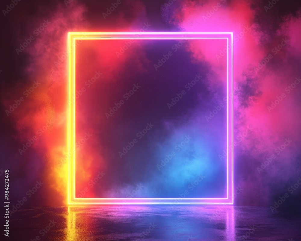 Vibrant neon frame illustration with a glowing effect set against a dark background Vibrant neon frame illustration with a glowing effect set against a dark background