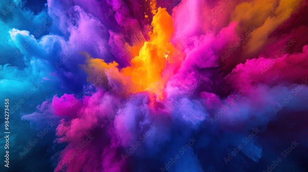 A colorful explosion of paint against a black background.