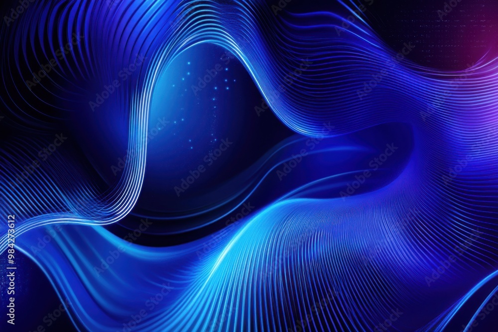 Blue abstract technology data wavy lines in holographic style Blue abstract technology data wavy lines in holographic style