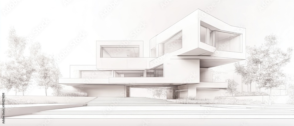 Line art representation of a 3D abstract architectural design Line art representation of a 3D abstract architectural design