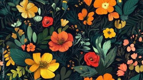 Wallpaper Mural Floral and botanical pattern illustration Torontodigital.ca
