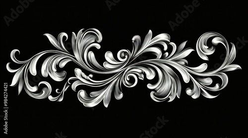 Line art illustration of elegant calligraphic filigree flourish divider swirl Vintage ornament ideal for wedding invitations and decorative borders