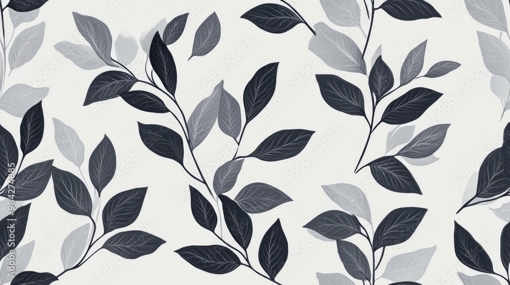 Seamless botanical leaf pattern on a gray background Elegant botanical leaves illustration Digital botanical art for textiles postcards and web design Seamless botanical leaf pattern on a gray background Elegant botanical leaves illustration Digital botanical art for textiles postcards and web design