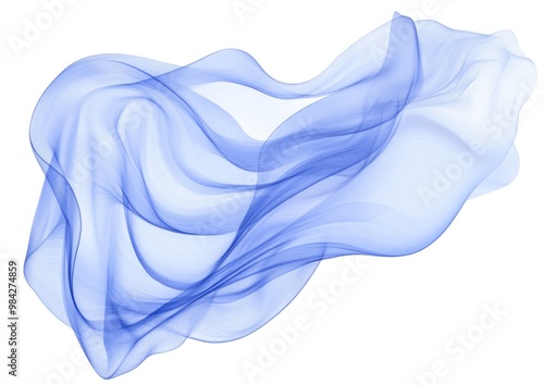 Line art illustration of elegant flowing fabric fluttering in the wind Abstract design featuring blue wavy silk or satin Image isolated on a white background