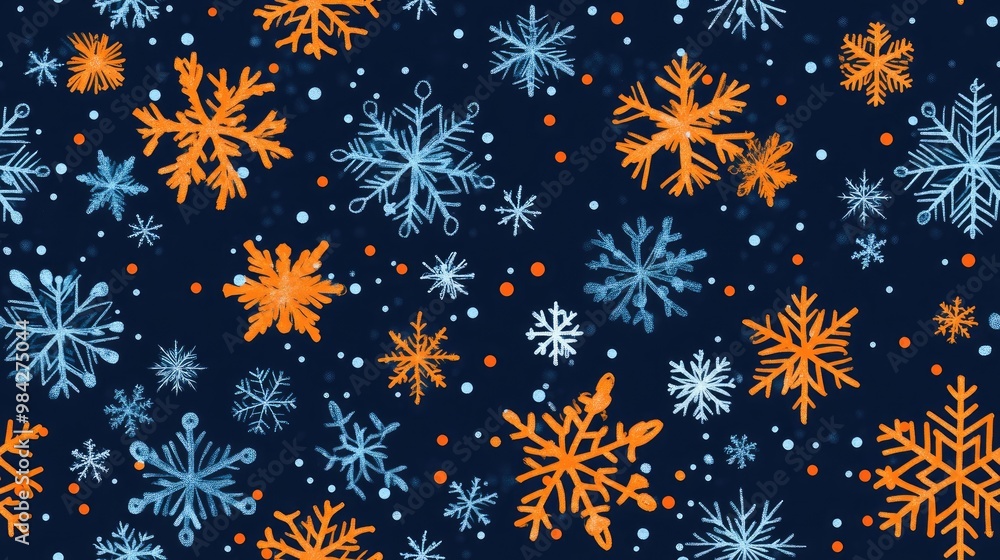 Blue and orange Christmas snowflake pattern background Blue and orange Christmas snowflake pattern background