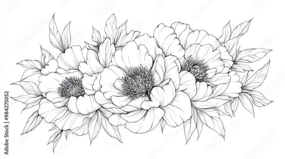 Line Art of Peony Flowers with Floral Frames and Bouquets Hand Drawn Fine Line Illustrations of Leaves and Flowers Botanical Coloring Page Featuring Isolated Peony Outlines Line Art of Peony Flowers with Floral Frames and Bouquets Hand Drawn Fine Line Illustrations of Leaves and Flowers Botanical Coloring Page Featuring Isolated Peony Outlines
