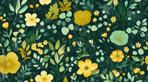 Wallpaper Mural Endless texture ideal for romantic designs decorations greeting cards posters and textile printing Floral seamless pattern featuring vibrant summer blooms in green hues Torontodigital.ca