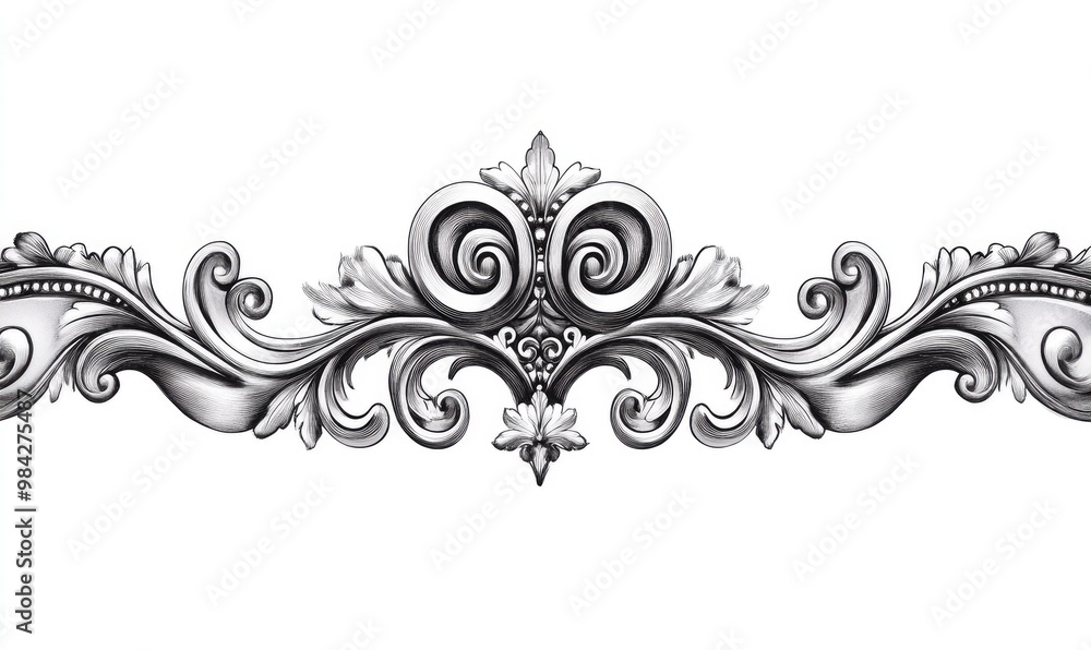 Line art illustration of an elegant geometric baroque Gothic ornament border Line art illustration of an elegant geometric baroque Gothic ornament border
