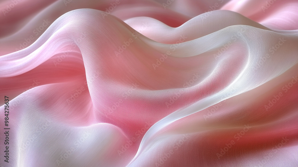 Soft and flowing fabric showcasing delicate waves of pink and white satin, perfect for elegant designs and backgrounds. Soft and flowing fabric showcasing delicate waves of pink and white satin, perfect for elegant designs and backgrounds.