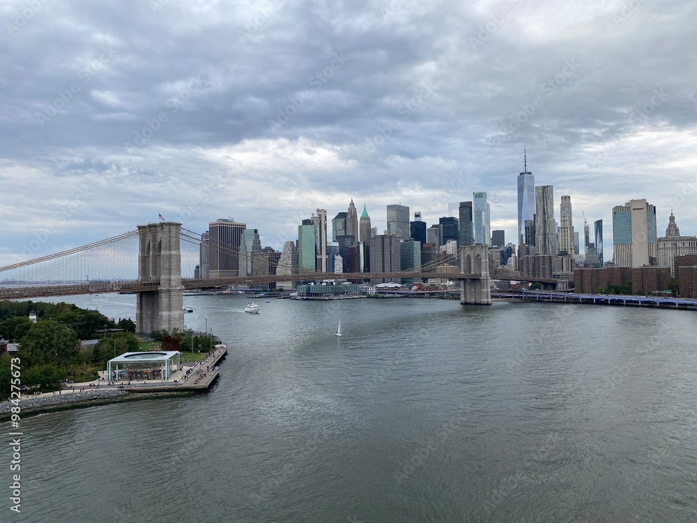Obraz premium New York City, USA - SEP 18 2023: Skyline of New York City with view from Manhattan bridge