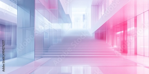 Abstract architectural background featuring white tones and vibrant neon lighting in a detailed 3D rendering