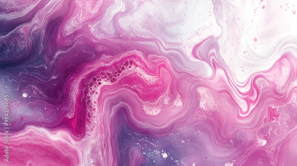 Fototapeta premium Abstract background with pink, purple, and white liquid swirls and textures.