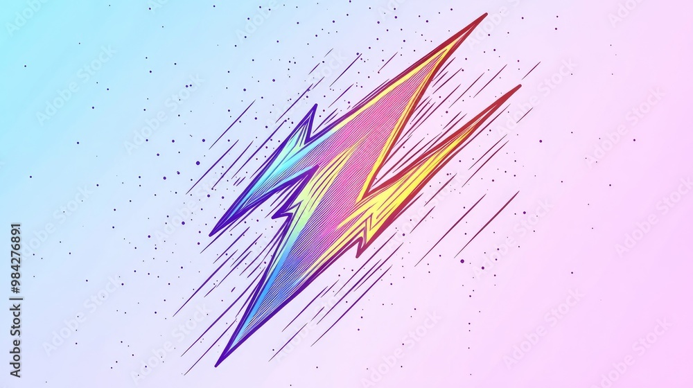 Line art illustration featuring a cool gradient design of a cartoon thunderbolt Line art illustration featuring a cool gradient design of a cartoon thunderbolt