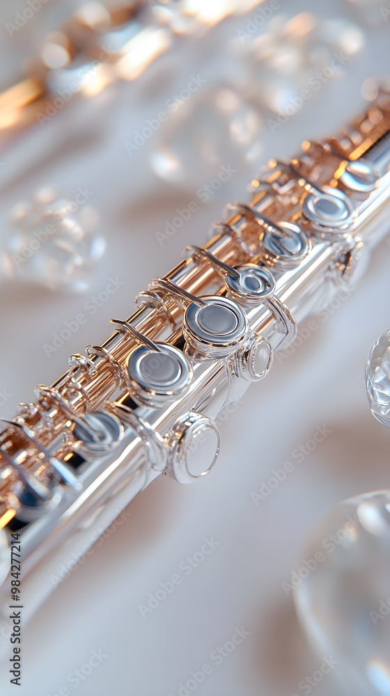 Fototapeta premium Flute in High-Resolution Image with Photorealistic Detailing of Silver Body and Keys