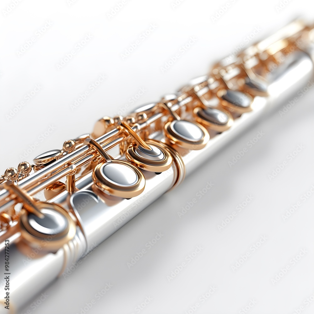 Obraz premium Flute with Realistic Silver-Plated Body and Keys, Captured in High-Resolution Detail Image