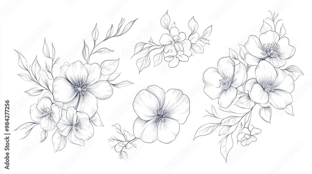 Spring Floral Line Art Hand Drawn Flower Frames and Bouquets Elegant Outline Illustrations for Invitations and Card Design Fine Line Floral Elements Spring Floral Line Art Hand Drawn Flower Frames and Bouquets Elegant Outline Illustrations for Invitations and Card Design Fine Line Floral Elements