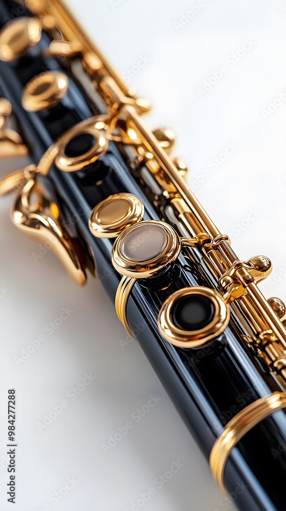 Fototapeta premium Highly Detailed Flute in High-Resolution with Realistic Shiny Keys and Metal Texture Image