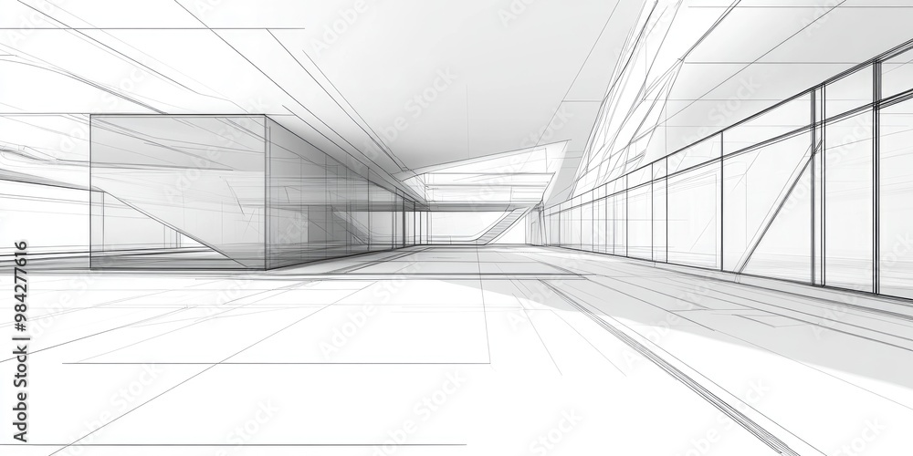 Line art illustration of a sleek smooth architectural interior ...