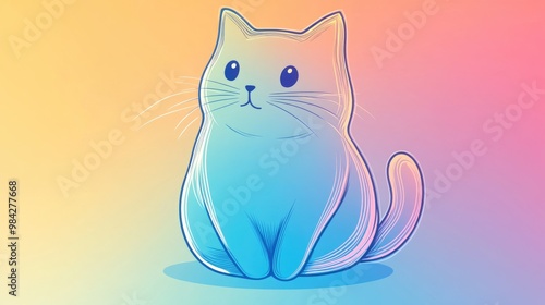 Line art illustration featuring a cold gradient drawing of a cartoon cat