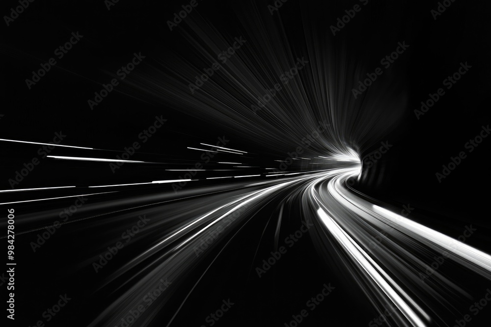 Abstract line art illustration depicting the sensation of speed and motion in a dark highway setting Abstract line art illustration depicting the sensation of speed and motion in a dark highway setting