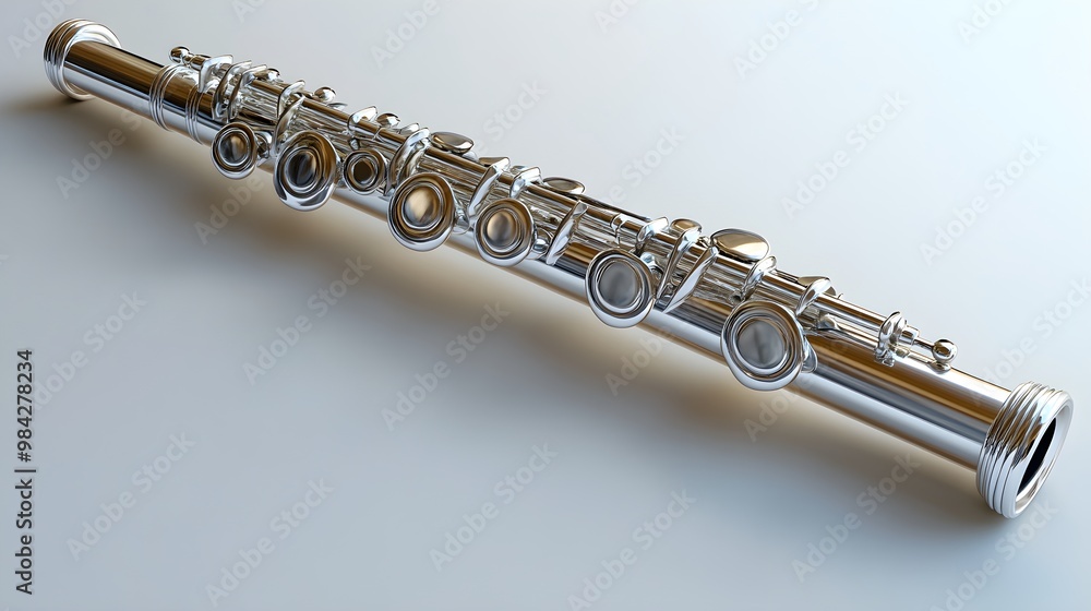 Fototapeta premium High-Resolution Flute Image with Detailed Close-Up of Embouchure Hole and Polished Keys