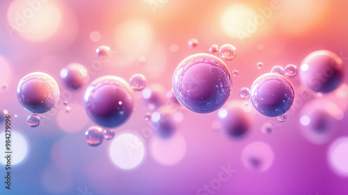 Image showcases many floating bubbles set against a vibrant and colorful background with a bokeh effect creating a dreamy atmosphere.