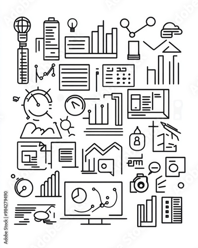 Line art illustration depicting various business opportunities
