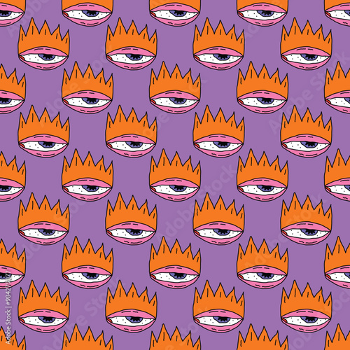 square seamless pattern -sinister eyes for Halloween.Devil eyes in 1970s psychedelic style.Groovy and funky print ornament.A look from a horror movie. Mystical esoteric eye.Witches,astrology and tarot