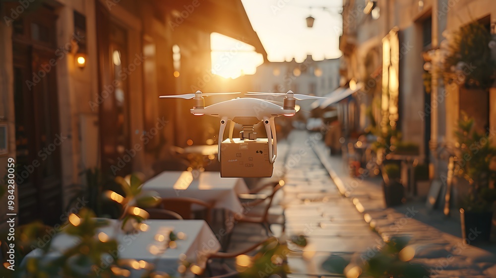 Futuristic Delivery: Drone Transporting a Package Over a Modern City Futuristic Delivery: Drone Transporting a Package Over a Modern City