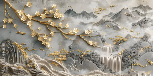 Traditional Asian Mountainous Landscape Painting