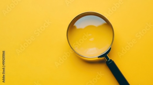 A magnifying glass on a yellow background, viewed from above.