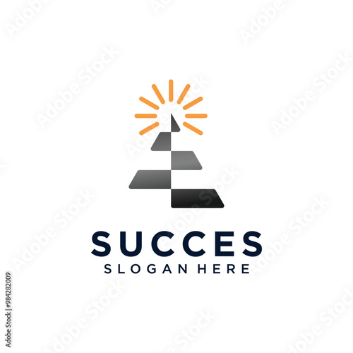 Succes icon vector logo design with stairs creative unique concept Premium Vector