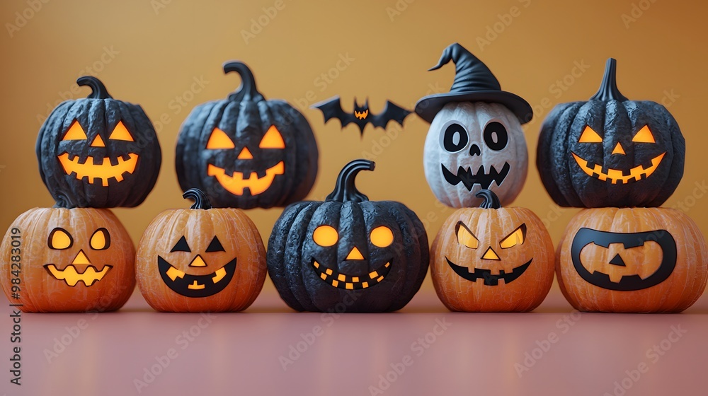 Spooky Halloween Pumpkins with Eerie Expressions Spooky Halloween Pumpkins with Eerie Expressions