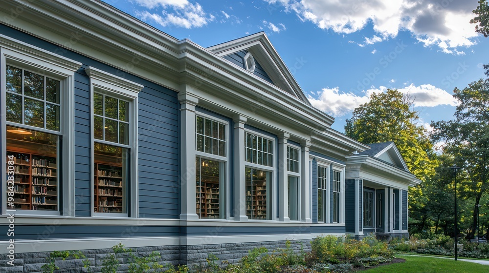 A historic renovation of a public library with James Hardie siding, carefully chosen to match the original aesthetics while providing modern protection and efficiency A historic renovation of a public library with James Hardie siding, carefully chosen to match the original aesthetics while providing modern protection and efficiency