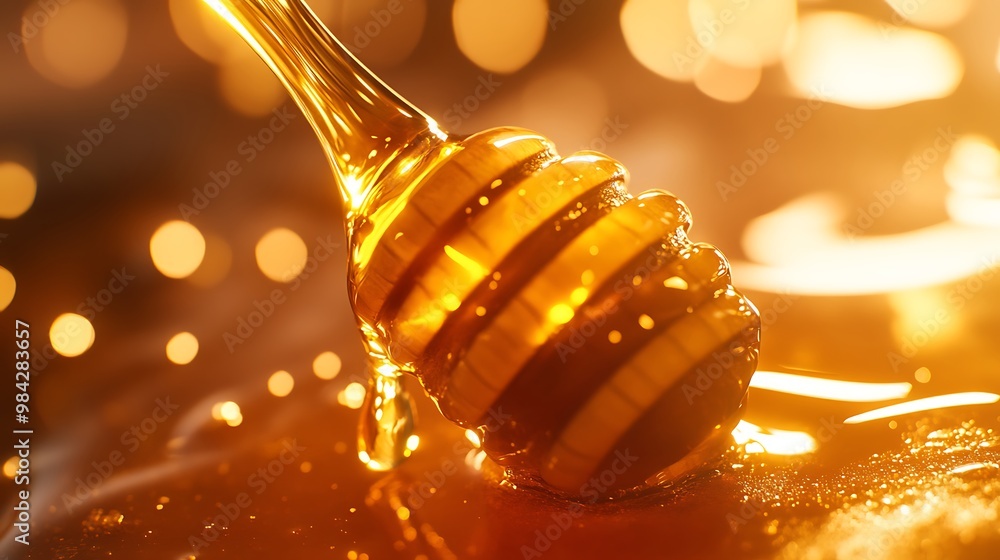 honey dripping from a dipper, Generative AI honey dripping from a dipper, Generative AI