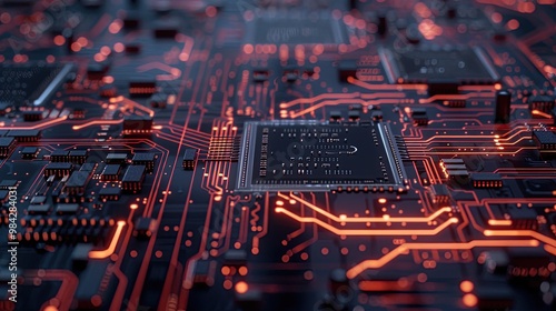 Close-up of a detailed circuit board with intricate patterns and components