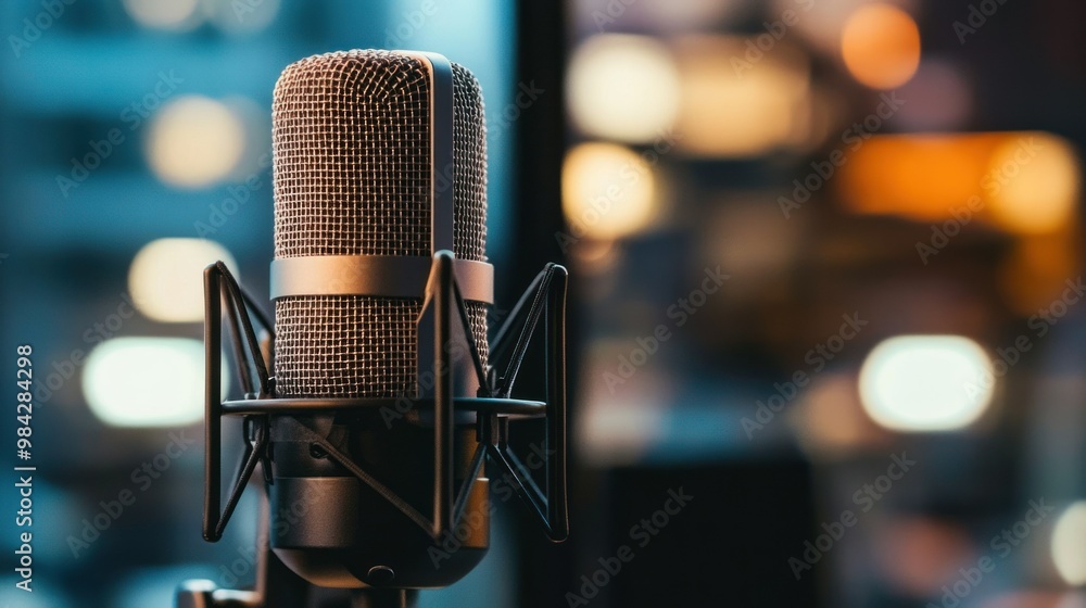 Professional Microphone in Studio Setting with Soft Focus Background Professional Microphone in Studio Setting with Soft Focus Background