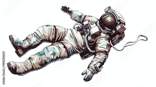 Astronaut Aspirations: Mixed Media Handdrawn Illustration of Determined Individual Pursuing Space Exploration