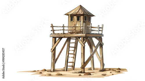 High Wooden Tower Vector Illustration Handdrawn