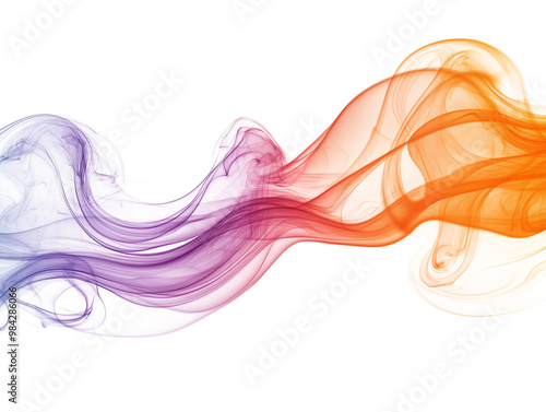 Delicate swirls of purple and orange smoke intertwine and flow through the air, creating an artistic display of color and movement against a transparent background