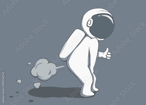 Funny astronaut is farts a lot. Space vector illustration