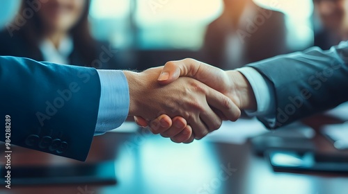 Confident business partners shaking hands on a business cooperation agreement