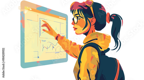 Hipster Girl Touch Media Screen Vector Isolated