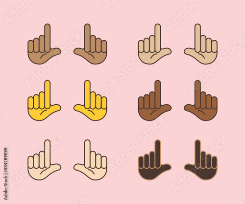 Hand Frame Emoji, Index finger up emoji in various skintone
